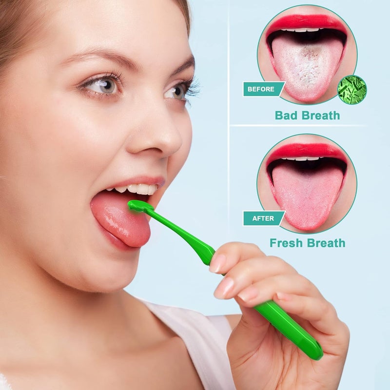 Mspan Tongue Scraper for Adults & Kids: Tongue Cleaner Brush Dental Clean Care Kit with Plastic Travel Case Cover - Oral Hygiene Fresh Breath Green Grey 2 Pack - Image 2